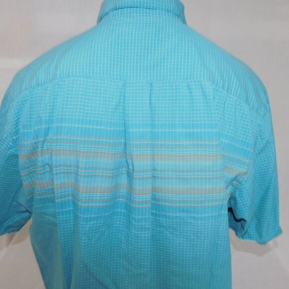 Columbia Mens L Blue Gray White Check Short Sleeve Button Front Shirt - Picture 7 of 7